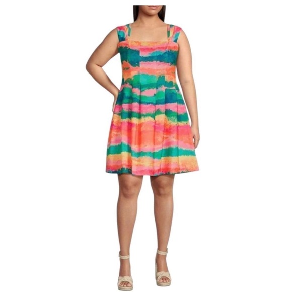 Vince Camuto Cap Sleeve Fit And Flare Multicolor Sleeveless Mini Dress - Picture 4 of 16